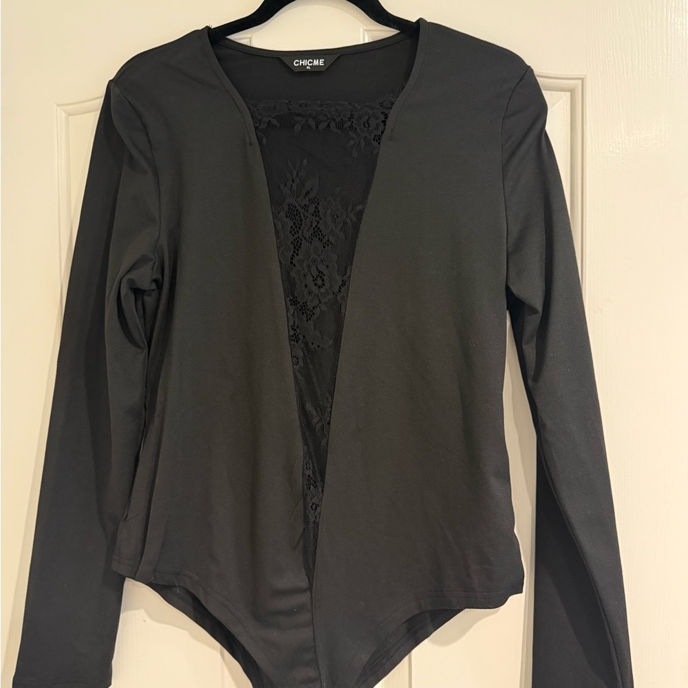 chic Black Lace Detail Women's bodysuit